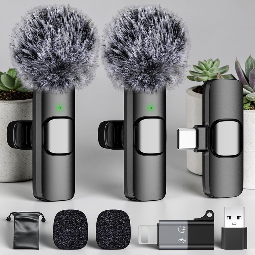 USB C Mini Wireless Microphone for iPhone and Android Mic with Noise Reduction
